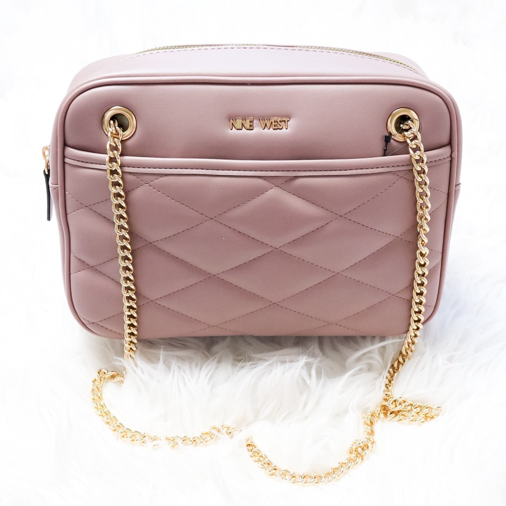 Nine West Pink Quilted Crossbody Shoulder Bag Gold Chain NWT